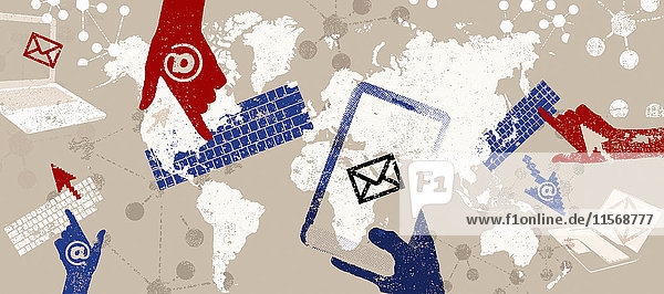 Collage zu E-Mail und globaler Kommunikation