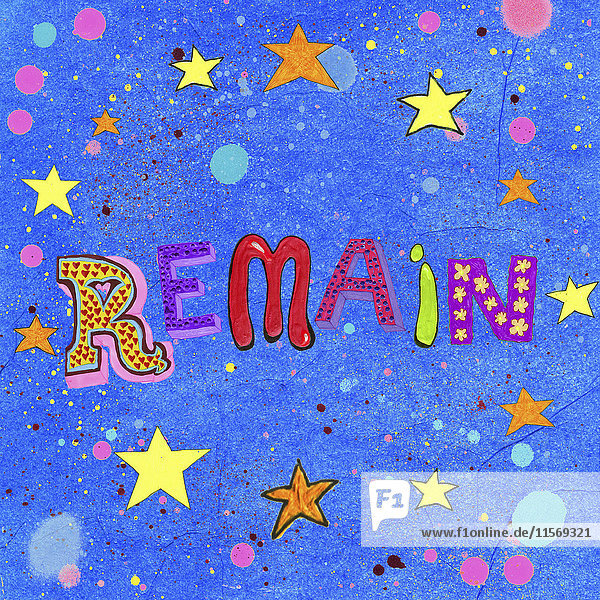 Wort 'Remain' umgeben von bunten EU-Sternen
