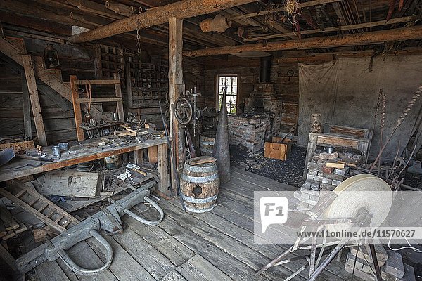 Old blacksmith shop  Wild West open-air museum  Nevada City Museum  former gold mining town  Ghost Town  Montana Province  USA  North America