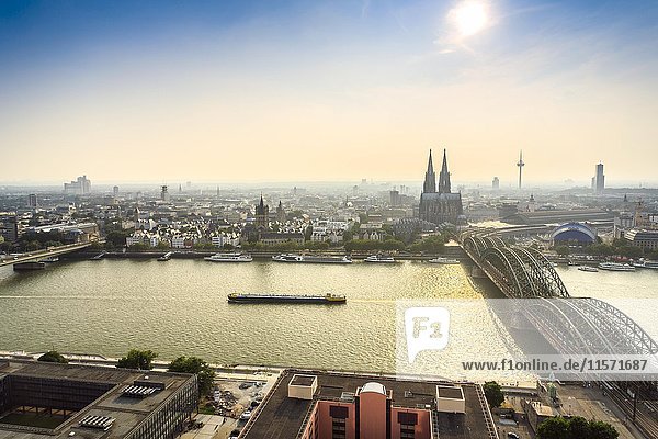 Cityscape with Hohenzollern Bridge and Cathedral  Cologne  Germany  Europe