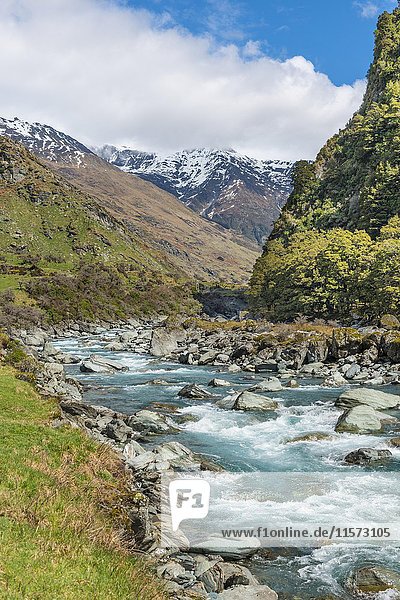 Matukituki River Fluss fließt durch Tal Mount Aspiring National Park Otago Südinsel Neuseeland Ozeanien