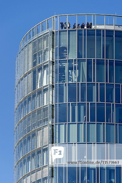 People on viewing platform  KölnTriangle office building  Triangle  LVR Tower  Cologne  North Rhine-Westphalia  Germany  Europe