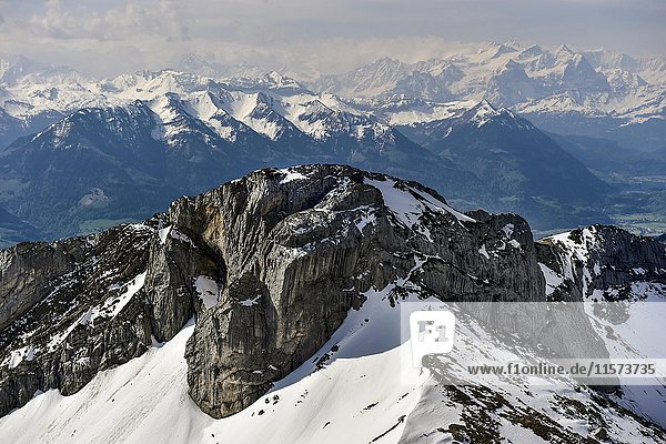 View of Mount Pilatus in the Swiss Alps in winter  Kriens  Switzerland  Europe