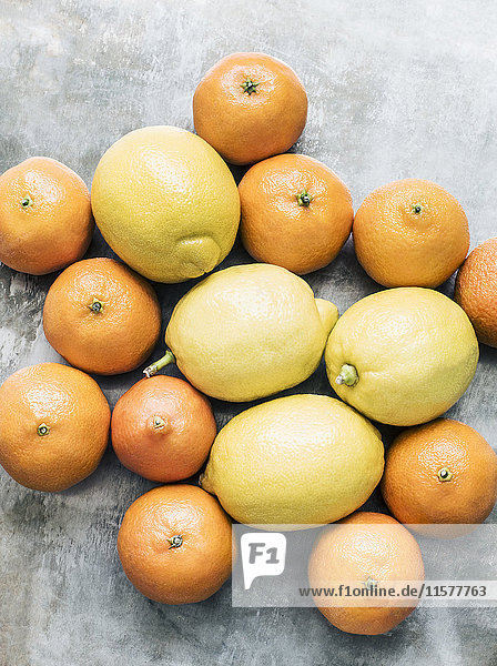Studioaufnahme  Draufsicht auf Orangen und Zitronen