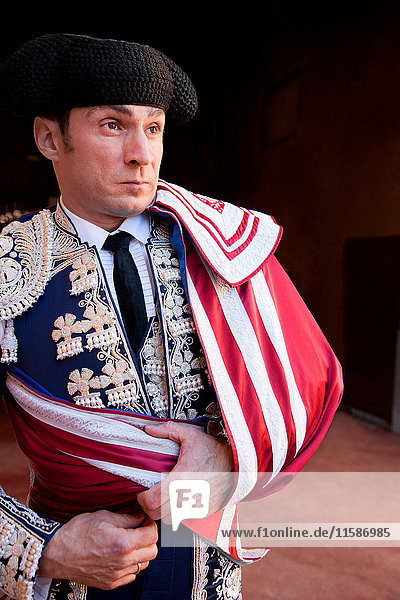 Bullfighter wearing traditional clothing at opening ceremony  Las Ventas bullring  Madrid