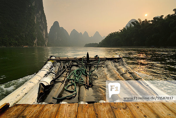 Bamboo boat on Li River  Guilin  China