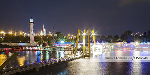 Austria  Vienna  Sunken City and Danube River at night