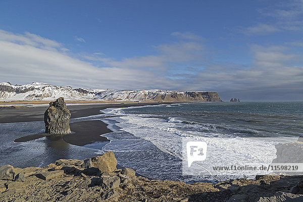 Iceland  Vik  black beach and eastward view towards Reynisdrangar
