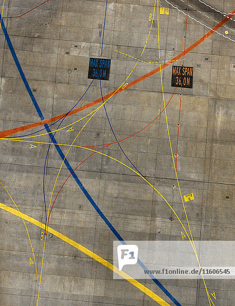 Luftaufnahme der Markierungen am Flughafen