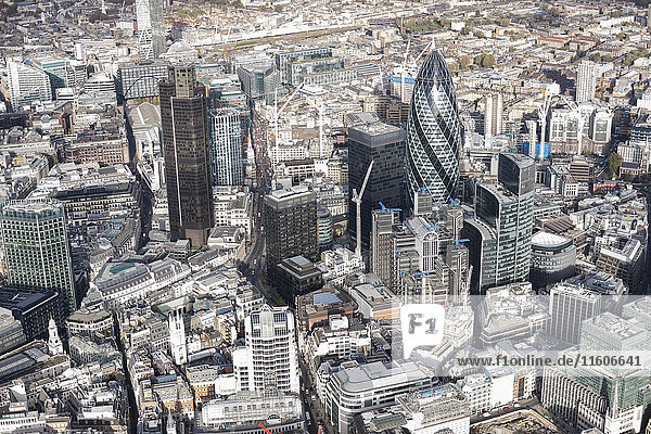 Luftbild des Finanzbezirks und der Stadt,  London,  England,  UK
