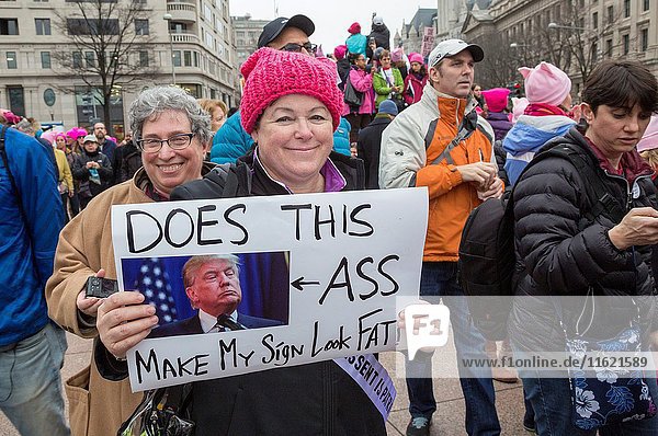 Washington  DC USA - 21 January 2017 - The Women's March on Washington drew an estimated half million to the nation's capitol to protest President Donald Trump. It was a far larger crowd than had witnessed his inauguration the previous day.