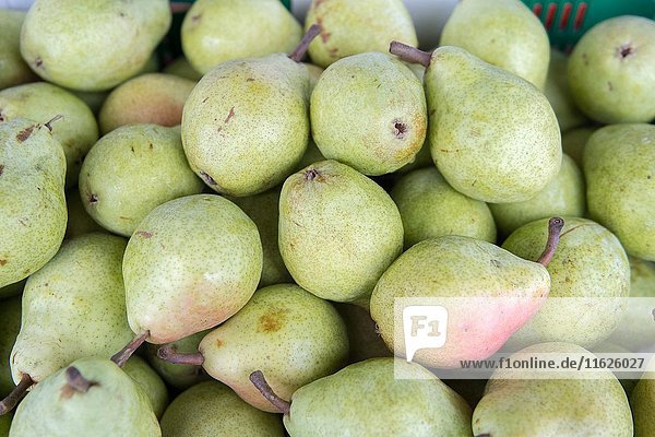 Fresh pears on display at a local farmer's market in Baltimore  Maryland.