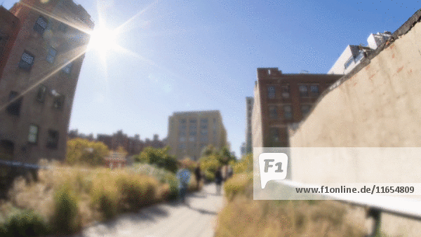 Zeitraffer von Highline Park mit Sonnenflecken,  New York City,  New York,  USA