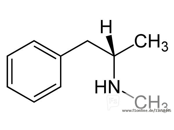 Strukturformel des Methamphetamin-Kristall-Moleküls.