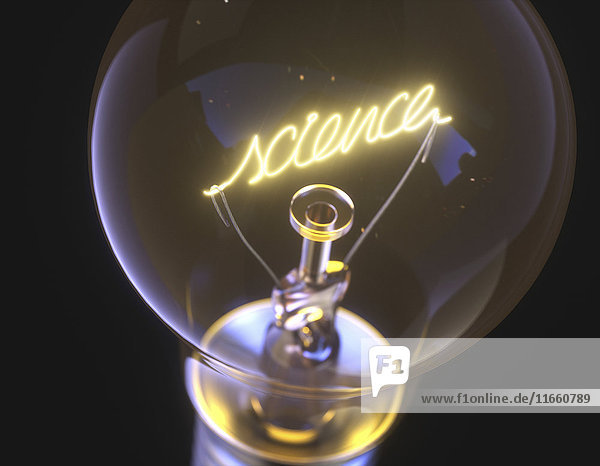 Light bulb with science illuminated  artwork.