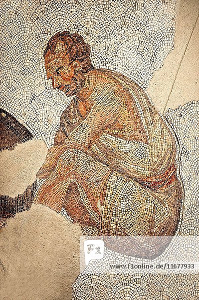 6th century Byzantine Roman mosaics of a man from the peristyle of the Great Palace from the reign of Emperor Justinian I. Istanbul  Turkey.