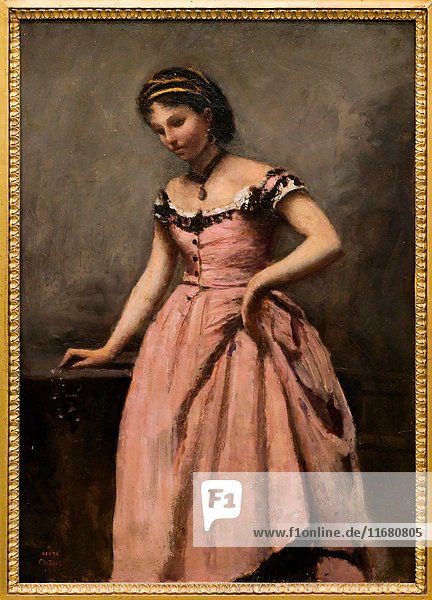 Camille Corot. La jeune femme à la robe rose. 1860-65. The young woman in pink dress. XIX th century. Orsay Museum - Paris.