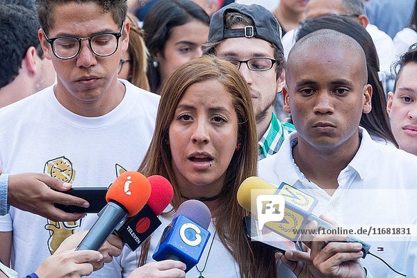 Rafaela Requesens  president of the Federation of University Centers of the Central University of Venezuela (FCU-UCV)  gives statements to the press in the vigil. Students hold vigil for the people killed during Venezuelan protests.