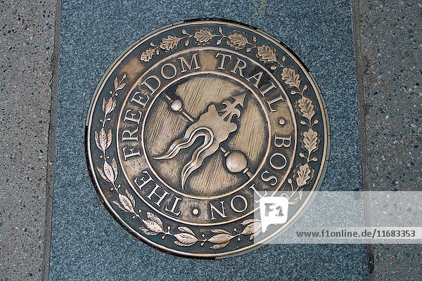 Sidewalk trail sign, The Freedom Trail, Boston, Massachusetts
