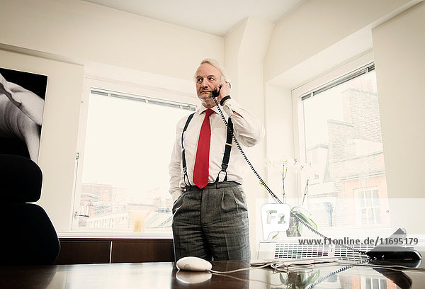 Senior businessman on landline phone