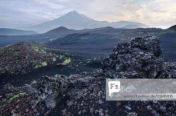 Lava field and Tolbachik Volcano  Kamchatka Peninsula  Russia