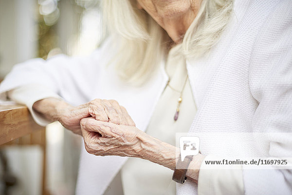 Hands of older Caucasian woman