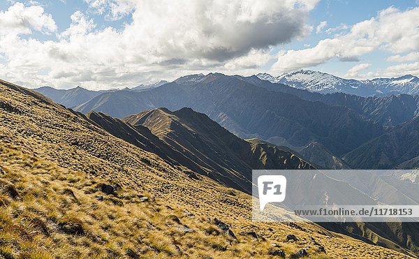 View of mountains  trail to Ben Lomond  Southern Alps  Otago  South Island  New Zealand  Oceania