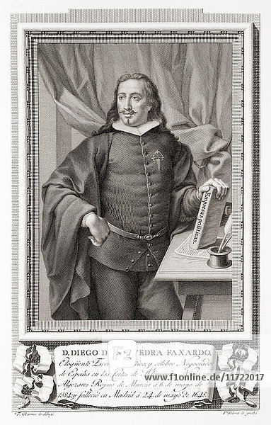 Diego de Saavedra Fajardo  1584 - 1648. Spanischer Diplomat und Literat. Nach einer Radierung in Retratos de Los Españoles Ilustres  veröffentlicht in Madrid  1791