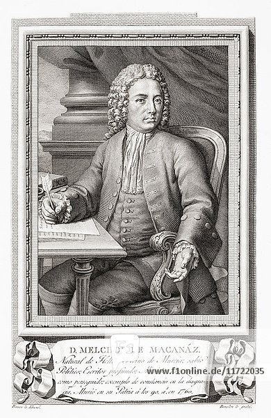 Melchor Rafael de Macanaz  1670 - 1760. Spanischer politischer Schriftsteller und Intellektueller. Nach einer Radierung in Retratos de Los Españoles Ilustres  veröffentlicht in Madrid  1791