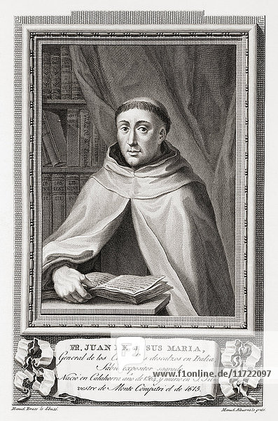 Juan de Jesus Maria  1564 - 1615. Karmelitermönch  Schriftsteller und Philosoph. Nach einer Radierung in Retratos de Los Españoles Ilustres  veröffentlicht in Madrid  1791