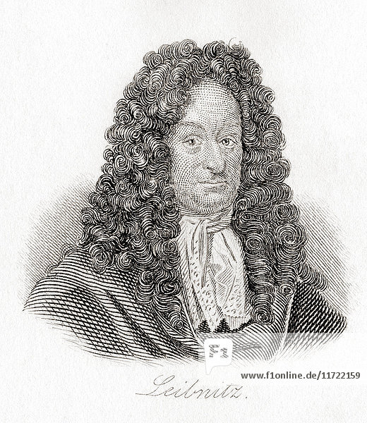 Gottfried Wilhelm von Leibniz  1646 -1716. German polymath and philosopher. From Crabb's Historical Dictionary published 1825.