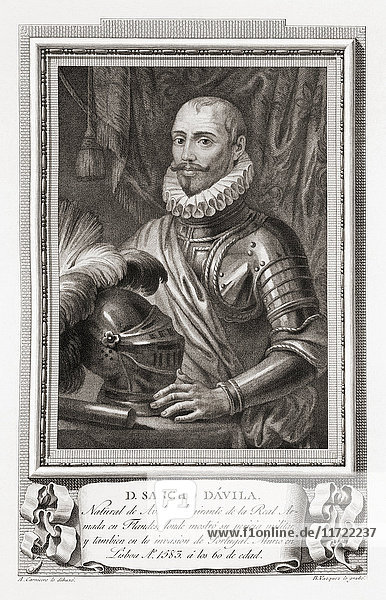 Sancho d'Avila  1523 - 1583. Spanischer General. Nach einer Radierung in Retratos de Los Españoles Ilustres  veröffentlicht in Madrid  1791