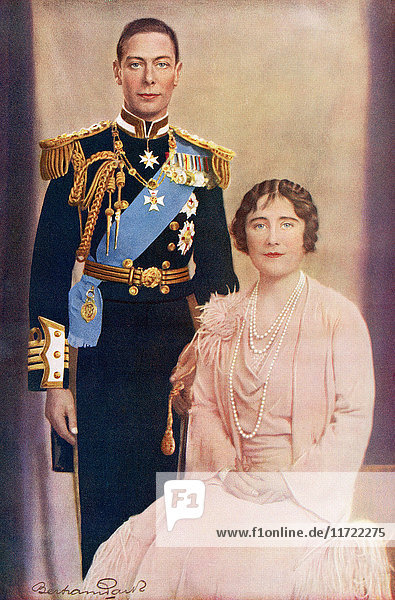 George VI and his wife Queen Elizabeth. George VI  1895 – 1952. King of the United Kingdom and the Dominions of the British Commonwealth. Queen Elizabeth  Elizabeth Angela Marguerite Bowes-Lyon  1900 –2002. From Their Gracious Majesties King George VI and Queen Elizabeth  published 1937.
