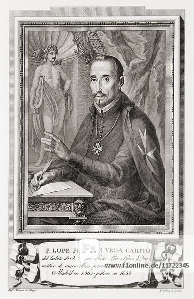 Félix Lope de Vega y Carpio  1562 - 1635. Spanischer Dramatiker  Dichter und Romancier. Nach einer Radierung in Retratos de Los Españoles Ilustres  veröffentlicht in Madrid  1791