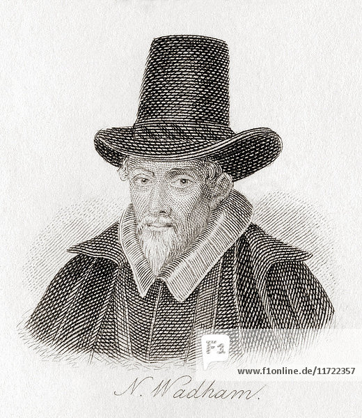 Nicholas Wadham Esquire  c.1531/1532 – 1609. Posthumous co-founder  with his widow Dorothy Petre  of Wadham College  Oxford. From Crabb's Historical Dictionary published 1825.