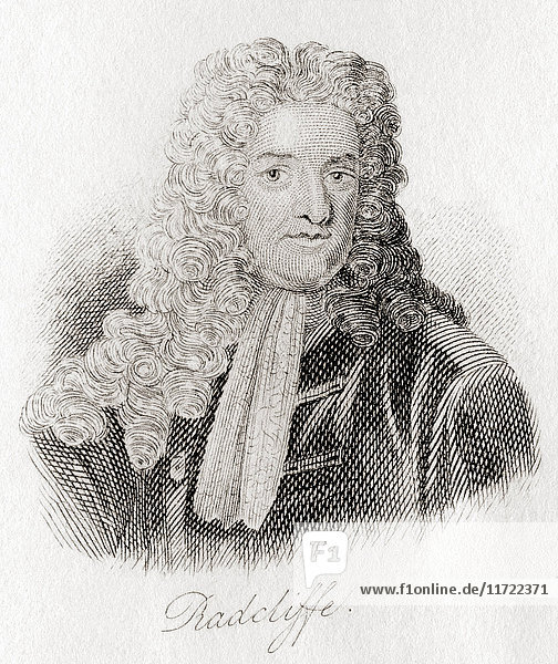 Dr. John Radcliffe  ca. 1652 - 1714. Englischer Arzt  Wissenschaftler und Politiker. Aus Crabb's Historical Dictionary  veröffentlicht 1825.