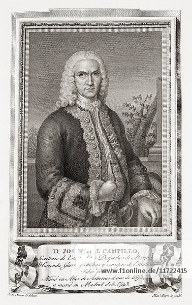 José del Campillo y Cossío  1693 - 1743. Spanischer Staatsmann. Nach einer Radierung in Retratos de Los Españoles Ilustres  veröffentlicht in Madrid  1791