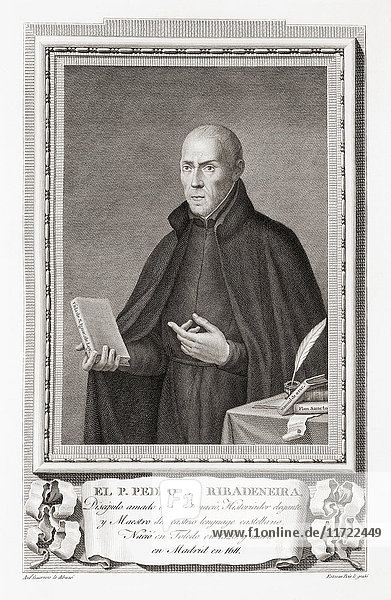 Pedro de Ribadeneira  1527 - 1611. Spanischer Hagiolog. Nach einer Radierung in Retratos de Los Españoles Ilustres  veröffentlicht in Madrid  1791