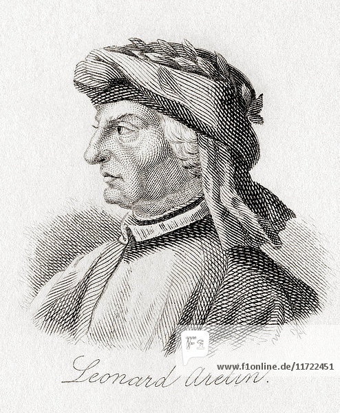 Leonardo Bruni oder Leonardo Aretino  ca. 1370 - 1444. Italienischer Humanist  Historiker und Staatsmann. Aus Crabb's Historical Dictionary  veröffentlicht 1825.