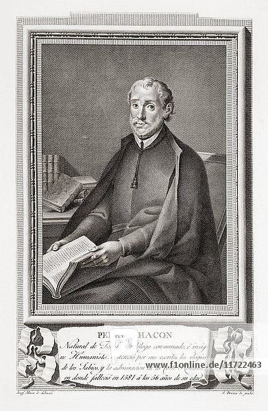 Pedro Chacón  1526 - 1581. Spanischer Mathematiker und Theologe. Nach einer Radierung in Retratos de Los Españoles Ilustres  veröffentlicht in Madrid  1791
