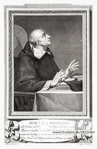 Juan de Torquemada  1388 - 1468. Spanischer Geistlicher. Nach einer Radierung in Retratos de Los Españoles Ilustres  veröffentlicht in Madrid  1791