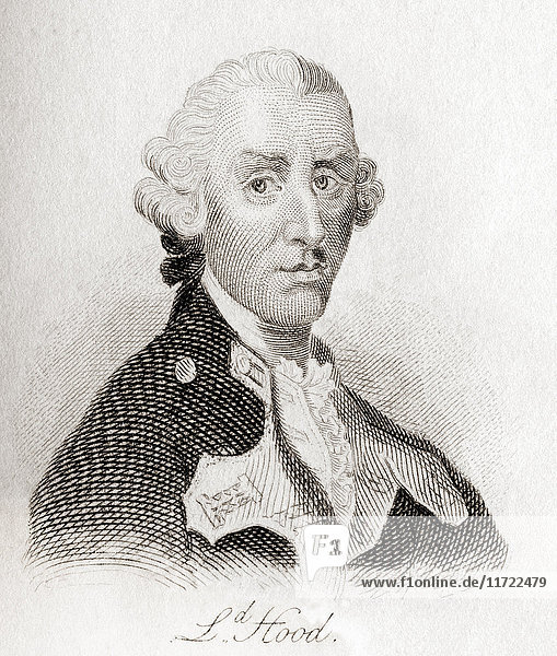 Samuel Hood  1. Viscount Hood  1724 - 1816. Britischer Admiral  der vor allem für seinen Einsatz im Amerikanischen und Französischen Revolutionskrieg bekannt war. Aus Crabb's Historical Dictionary  veröffentlicht 1825.