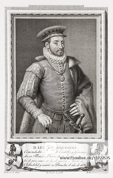 Luis de Requesens y Zúñiga alias Luis de Zúñiga y Requesens  1528 - 1576. Spanischer Politiker und Diplomat. Nach einer Radierung in Retratos de Los Españoles Ilustres  veröffentlicht in Madrid  1791