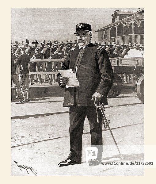 Major General William Shafter commander of the Fifth Army Corps  directing the embarkation of troops at Port Tampa  Florida  United States of America  in preparation for the invasion of Cuba during the Spanish–American War of 1898. William Rufus Shafter 1835 – 1906. American Major General. From Harper's Pictorial History of the War With Spain  published 1899.