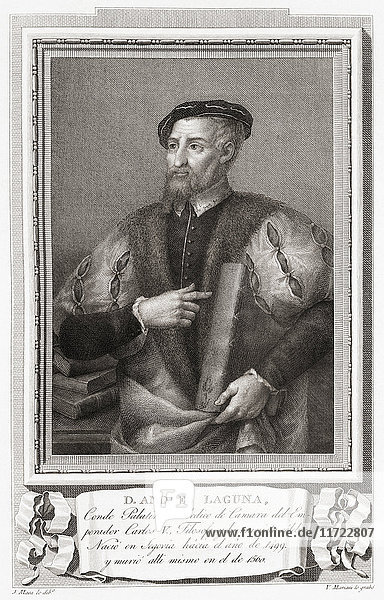 Andrés Laguna de Segovia  1499-1559. Spanischer humanistischer Arzt  Pharmakologe und Botaniker. Nach einer Radierung in Retratos de Los Españoles Ilustres  veröffentlicht in Madrid  1791