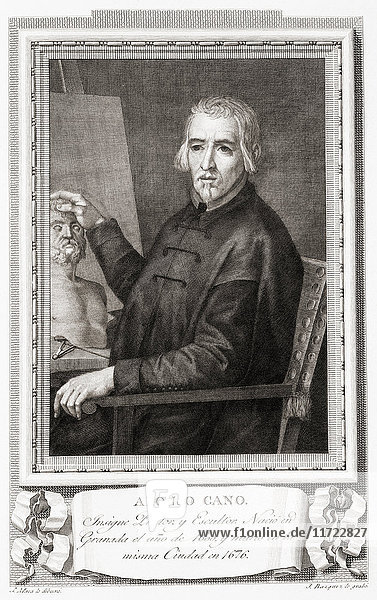 Alonzo Cano oder Alonso Cano  1601 - 1667. Spanischer Maler  Architekt und Bildhauer. Nach einer Radierung in Retratos de Los Españoles Ilustres  veröffentlicht in Madrid  1791