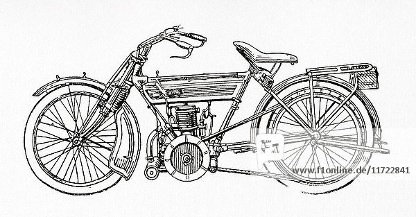 Ein Zündapp-Motorrad aus dem frühen 20. Jahrhundert. Aus Meyers Lexikon  veröffentlicht 1924.