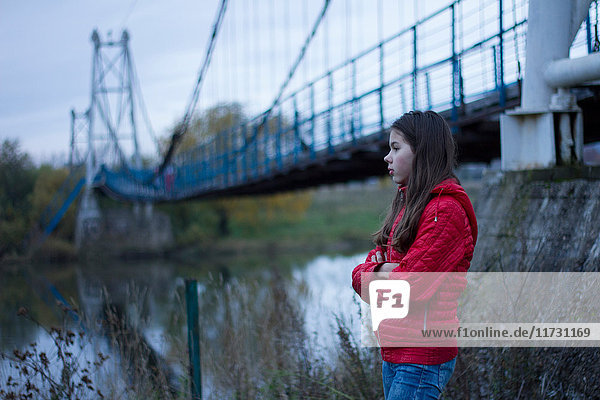 Girl by pedestrian bridge  Chusovoy  Russia