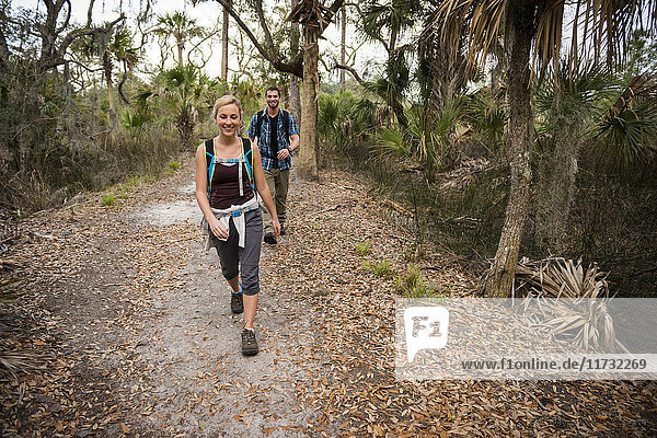 Hikers  Skidaway Island State Park   Savannah  Georgia  USA