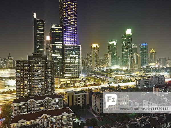 Jing An Bezirk bei Nacht Shanghai China
